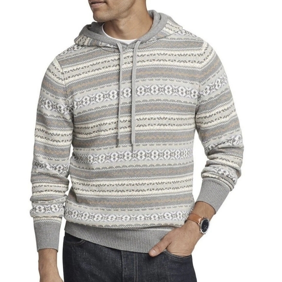 IZOD Men's Classic-Fit Fair Isle Hooded Sweater Gray/Tan X-Large - Picture 1 of 10